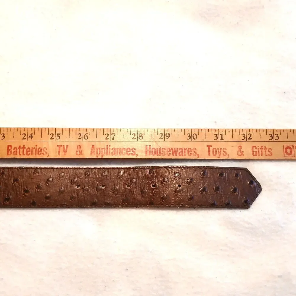 Accessories by Pearl Genuine Leather Belt Faux Ostrich Brown Size Medium 26-30